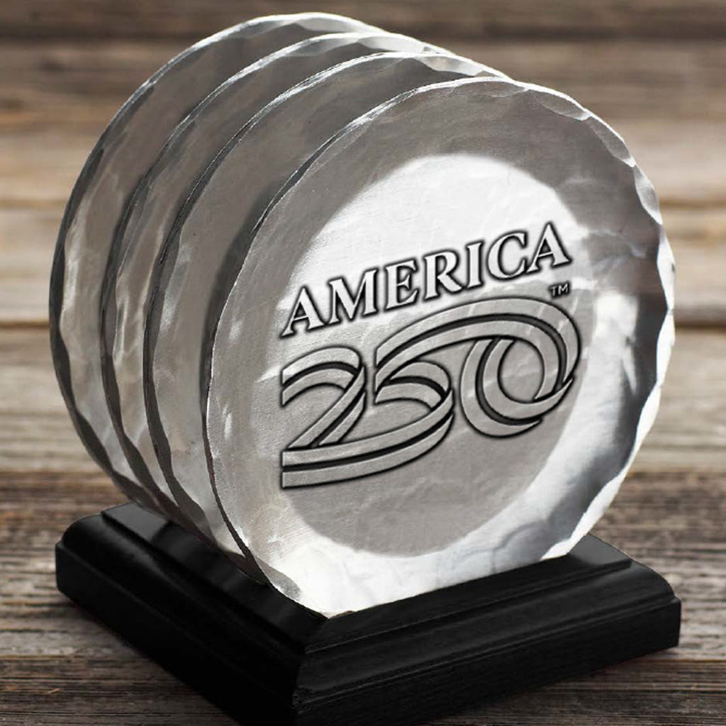 America250 4-Piece Commemorative Coaster Set with Caddy (Aluminum)