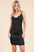 All Around Ruching Double Layered Open Back Dress